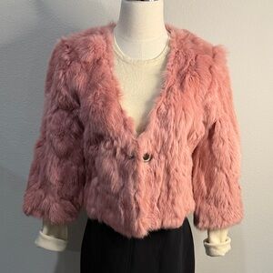C. Magic Pink Vintage Rabbit Fur Short Bolero Jacket Size M